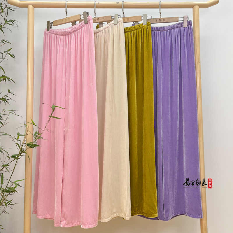 时尚真丝桑蚕丝丝绒长裤休闲阔腿裤南油夏季气质中式垂感显瘦女款