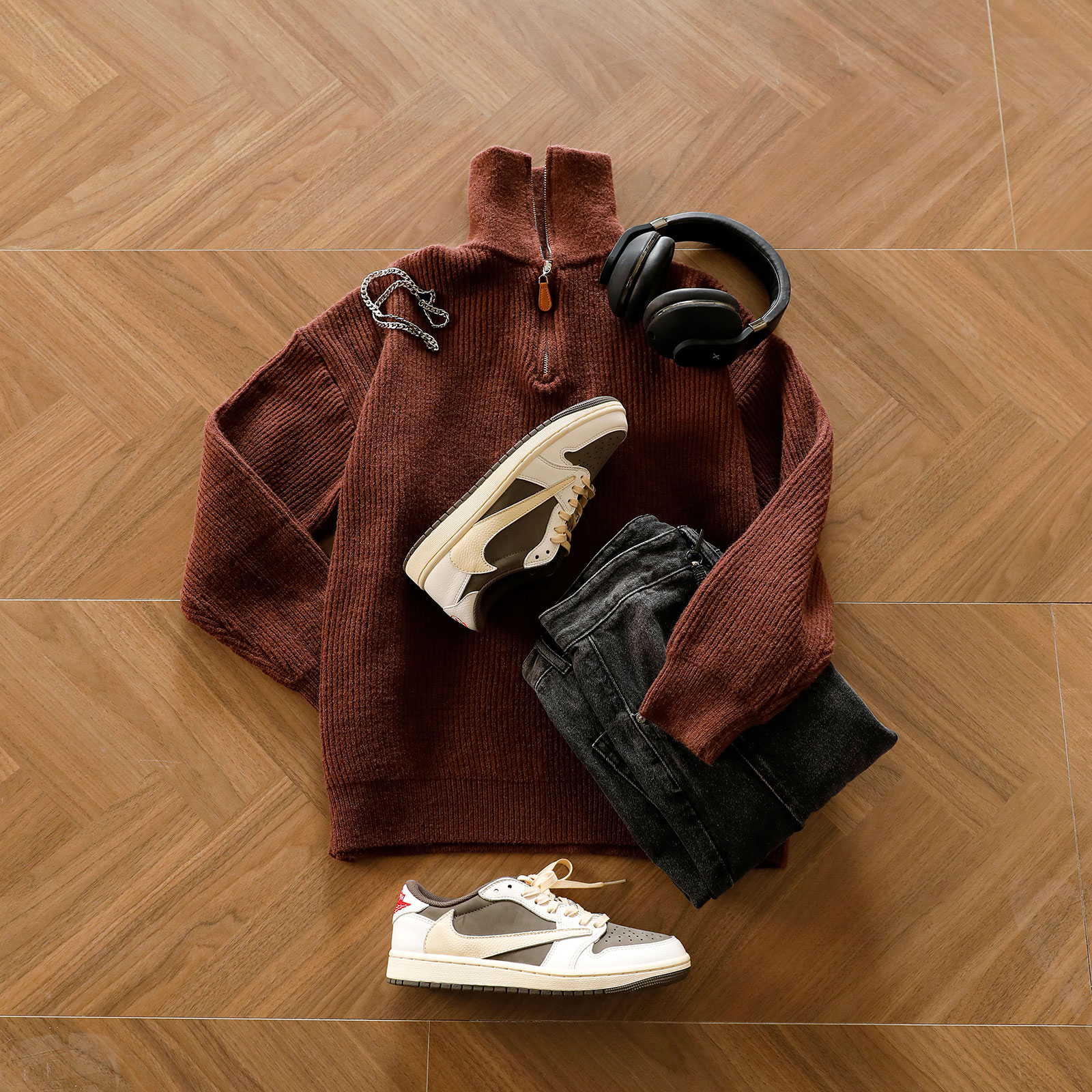 秋冬新款高领拉链设计感男高领毛衣宽松百搭潮牌质感线衫套头衫