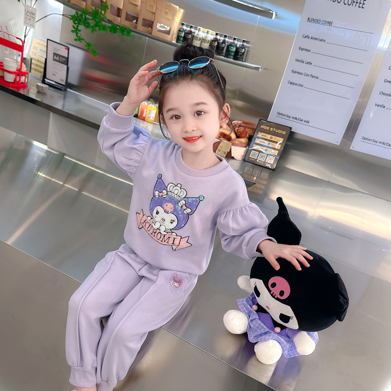 女宝宝春秋卡通库洛米紫色套装2023新款洋气小女孩洋气卫衣两件套