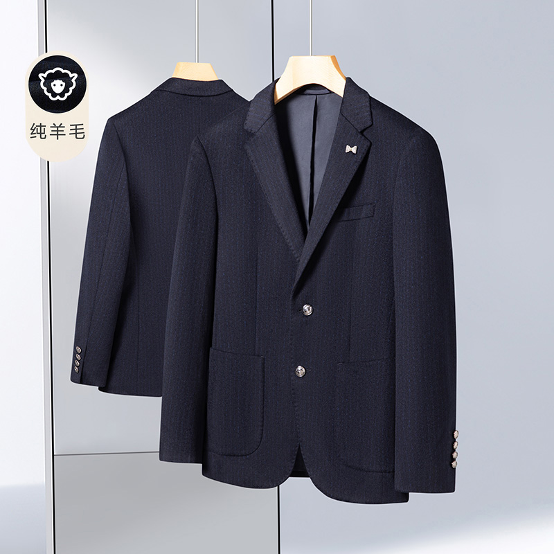 男士秋冬季加厚绵羊毛西服西装上衣商务休闲修身保暖外套青年修身