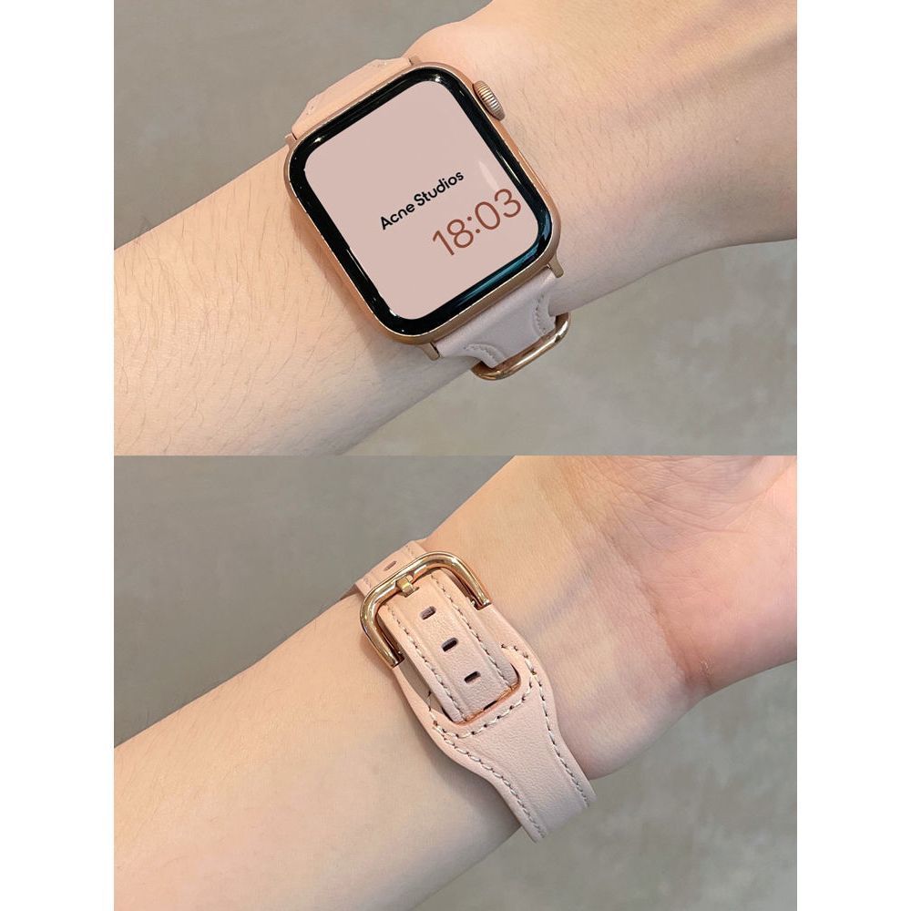ins适用ApplewatchUltra8代7564321苹果SE手表带真皮质小众细款女