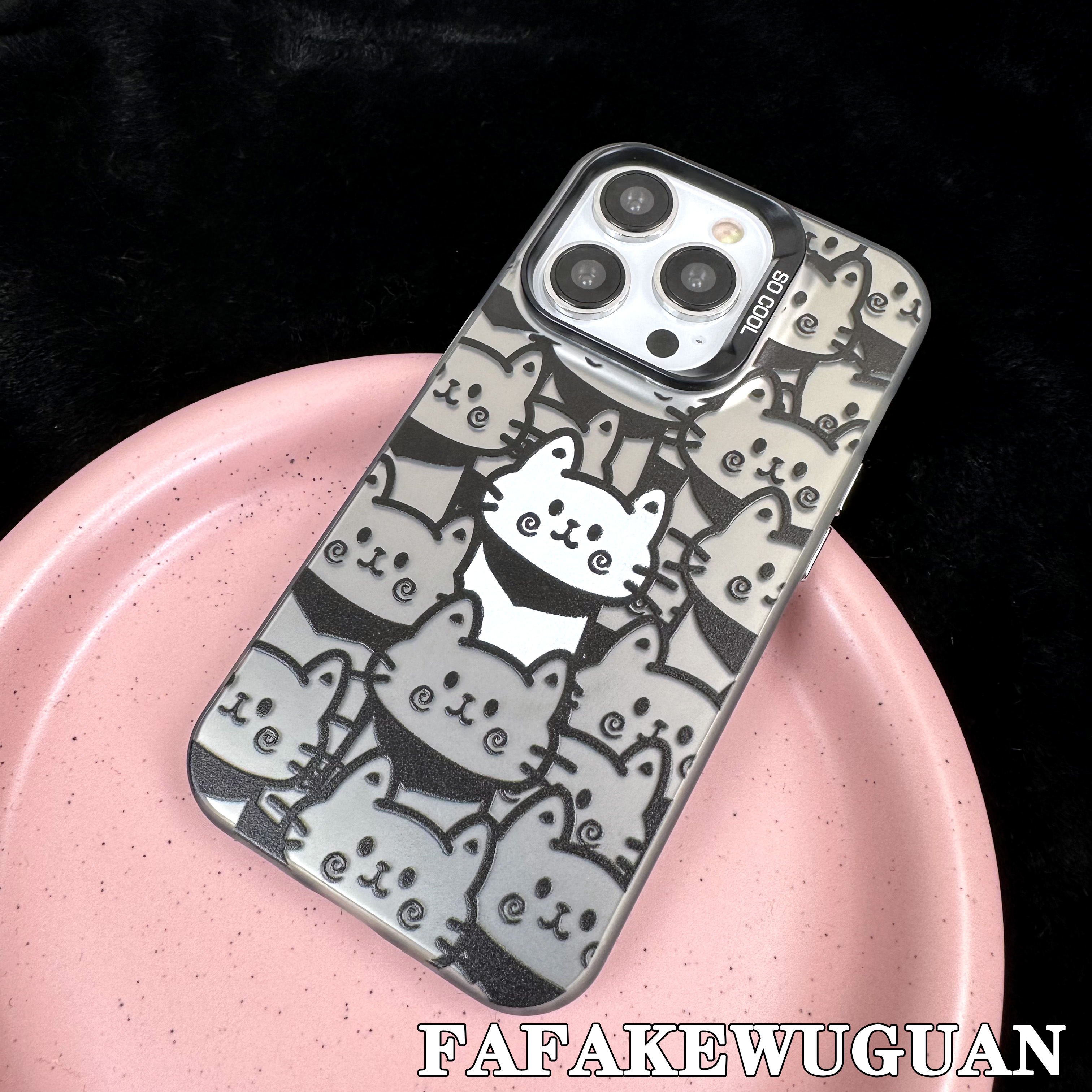 适用苹果15INS可爱闪亮猫猫彩银黑色手机壳iphone15pro/14pro