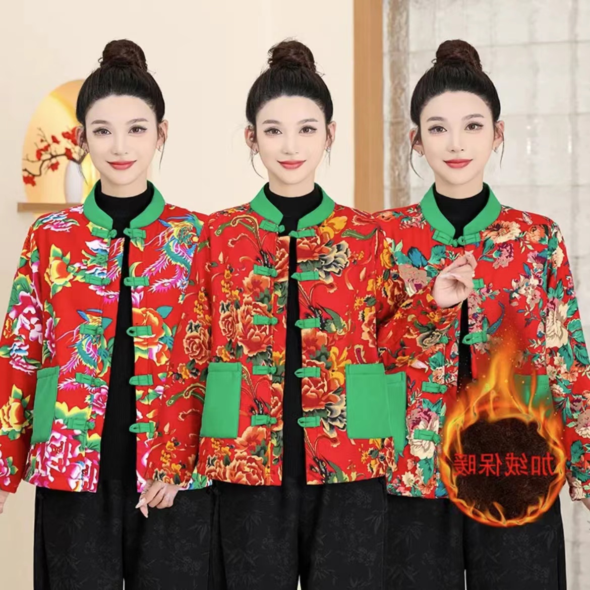 冬季外套棉袄妈妈印花民族风加绒保暖网红棉衣复古中国风女装棉服