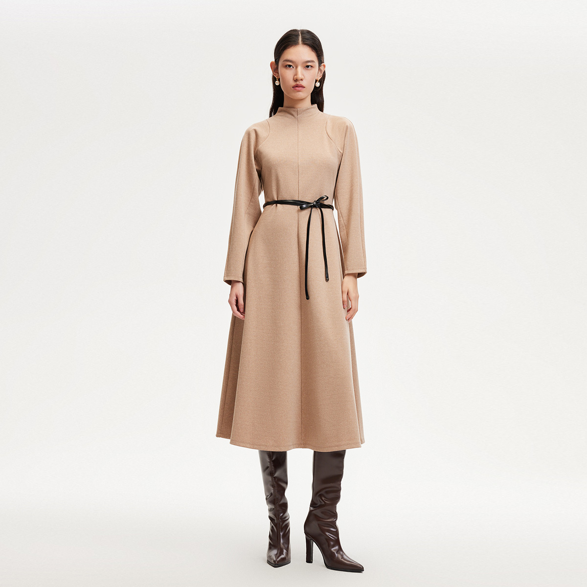 【达人专属】Couture Made连衣裙含绵羊毛纯色收腰A字裙324461002