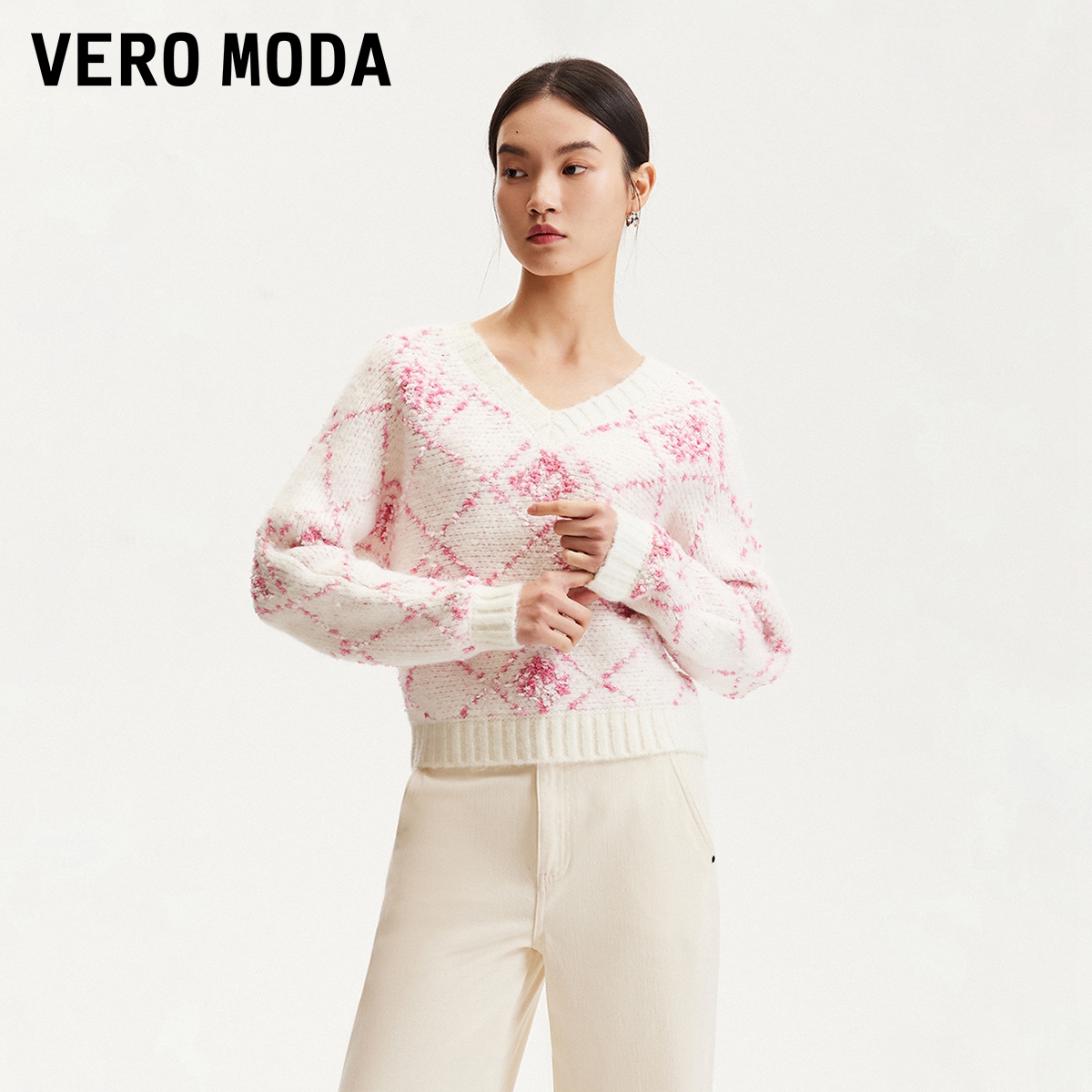 【羊羊专属】Vero Moda针织衫撞色亮丝编织格纹时尚325113013
