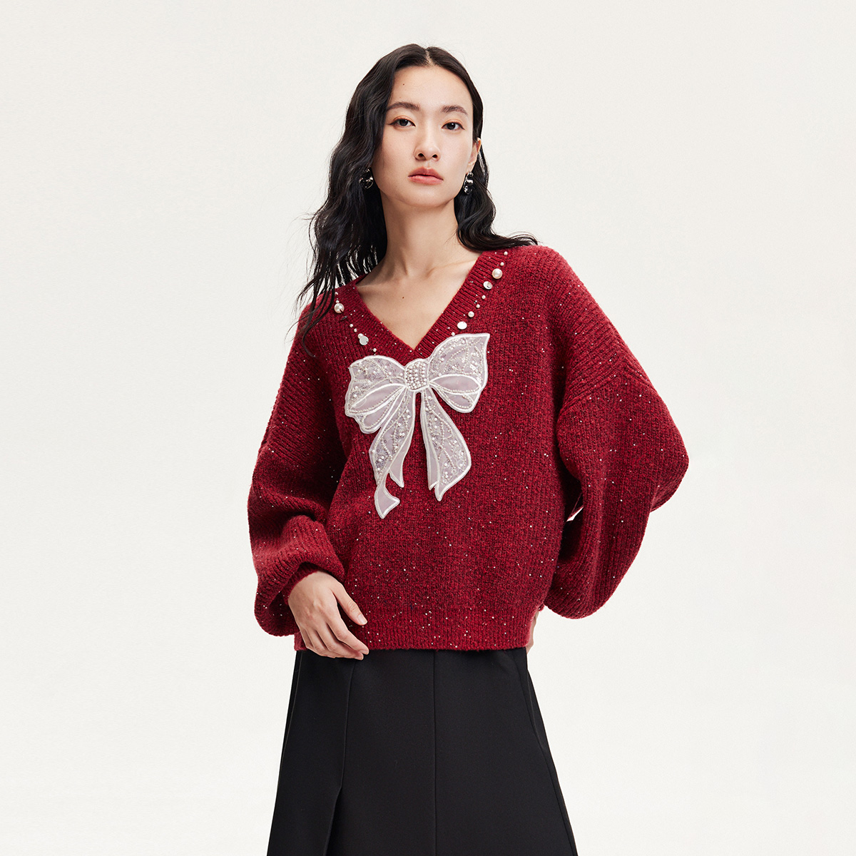【茉茉专属】Vero Moda针织衫女早秋新款蝴蝶结亮片针织324313039