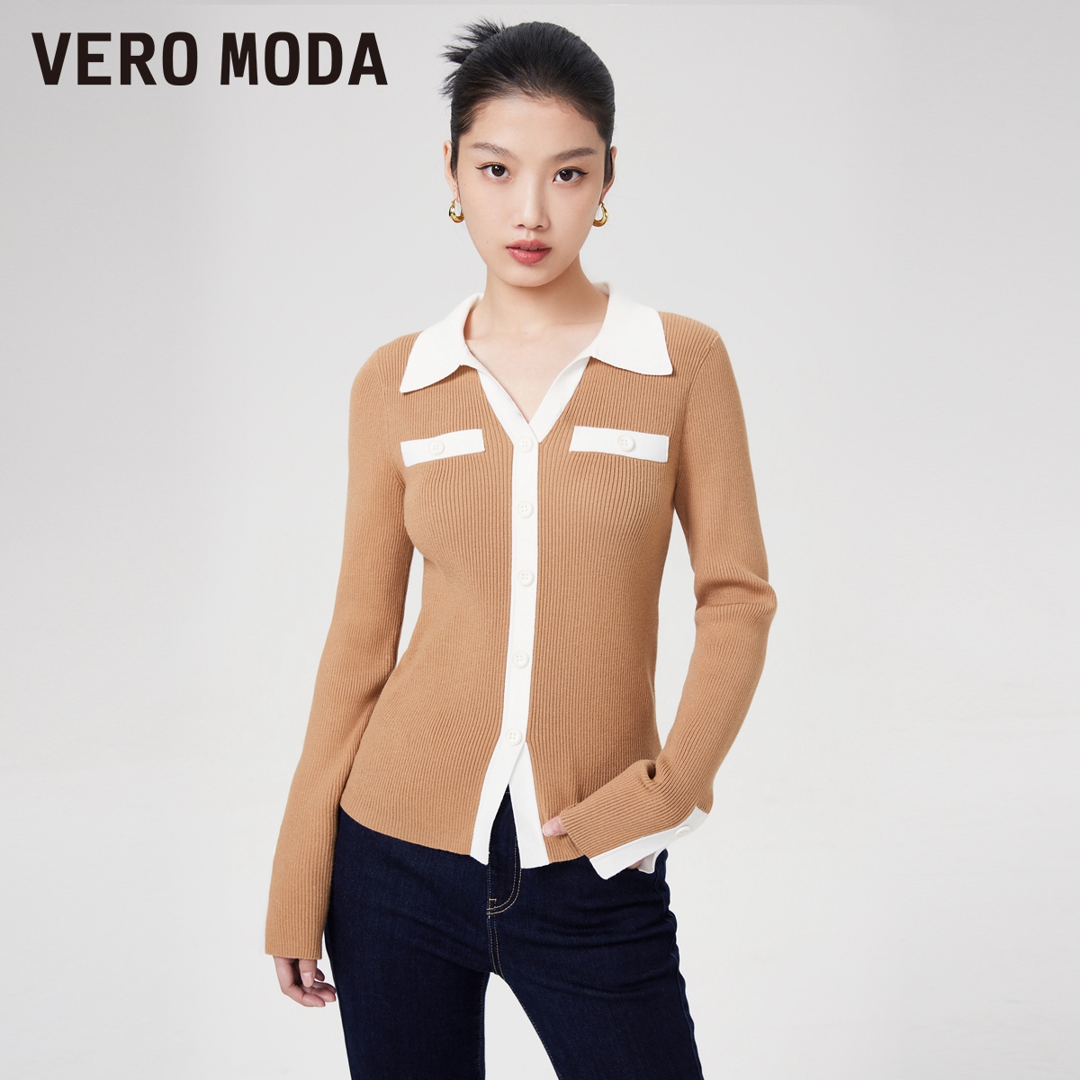 【羊羊专属】Vero Moda针织衫新款修身翻领撞色百搭323124006