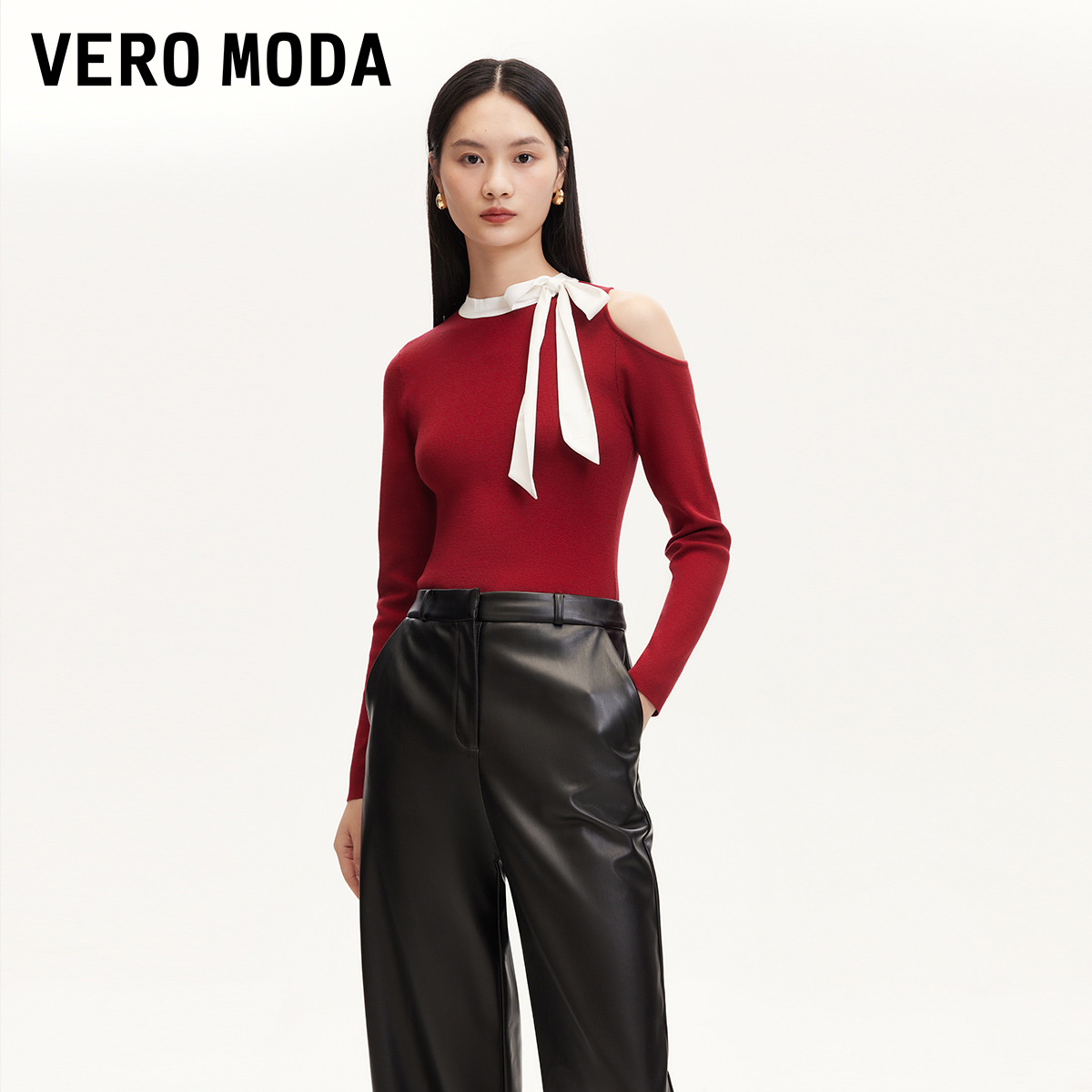 【达人推荐】Vero Moda针织衫女肩部镂空蝴蝶结半高领324324072