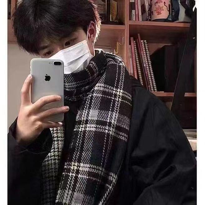 2023新款围巾女秋冬季韩版百搭格子加厚学生情侣围脖男仿保暖