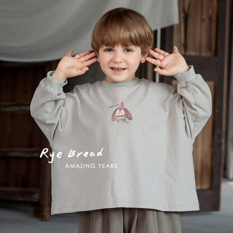 ryebread/黑面包童装 韩系圆领男小童卡通印花长袖棉T恤4秋