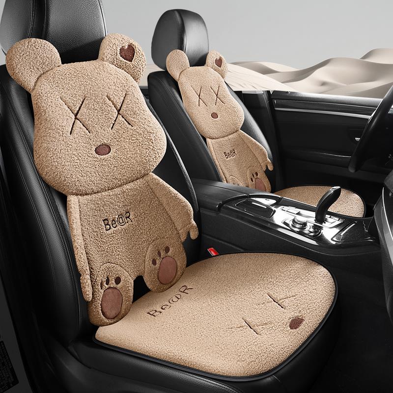新款卡通羊羔毛绒汽车坐垫冬季加绒单片保暖小蛮腰可爱座椅套冬天