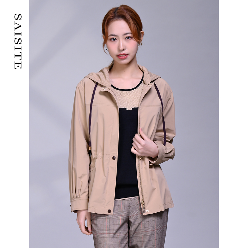 赛斯特女装春秋外套 短款长袖连帽休闲风衣 H0229