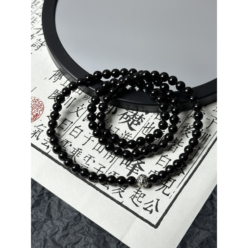 7A级天然乌金黑曜石小众串珠项链手链高级感网红同款加银色珠