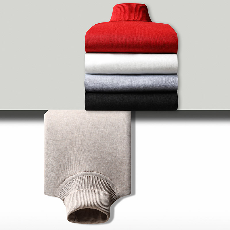 保罗周末新款秋冬男士加绒高领纯色套头毛衣修身男士针织打底衫