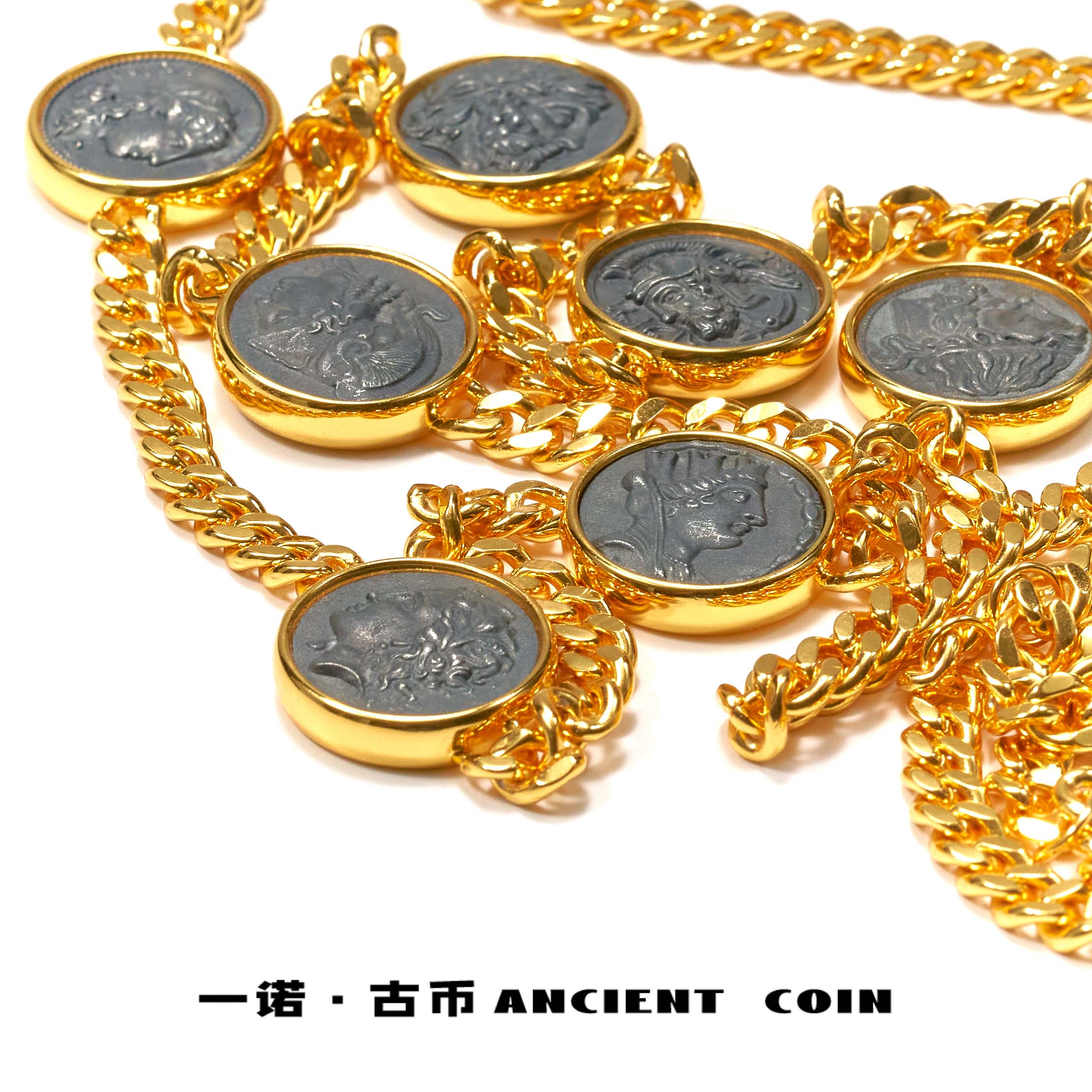 坠链均925银 【七币短项链】GB-XL201手工时尚女王复古风币吊坠