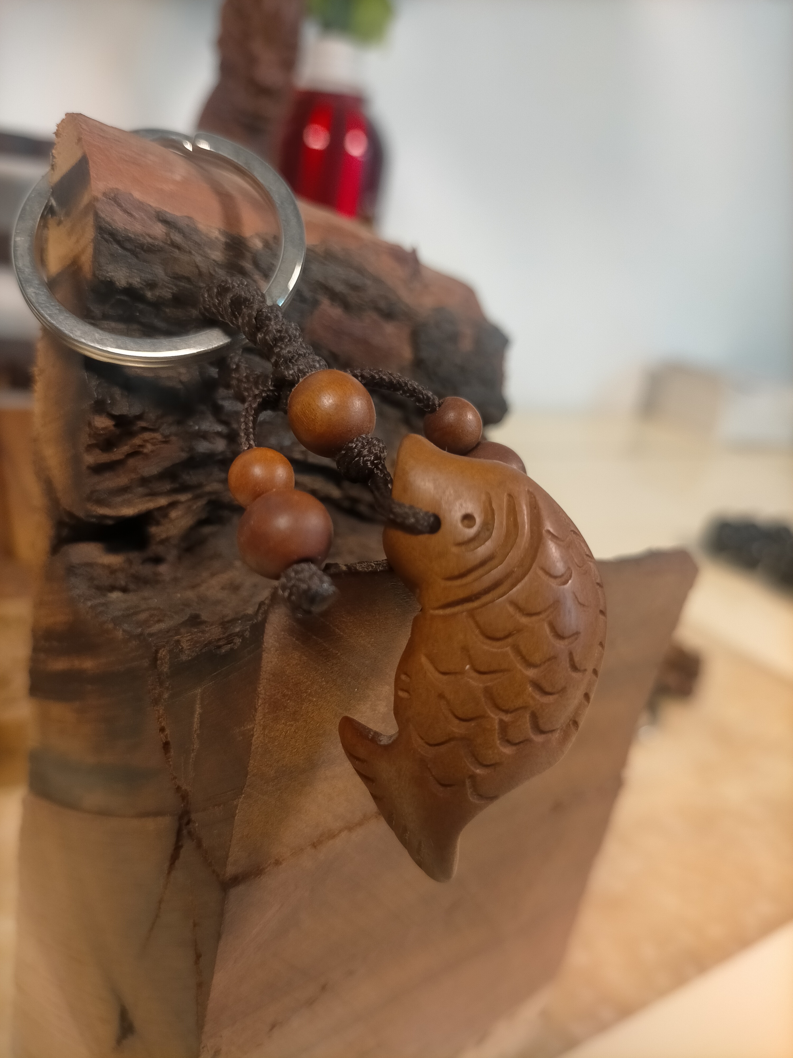 不锈钢木质吊坠 天然雷击木时尚挂件鱼