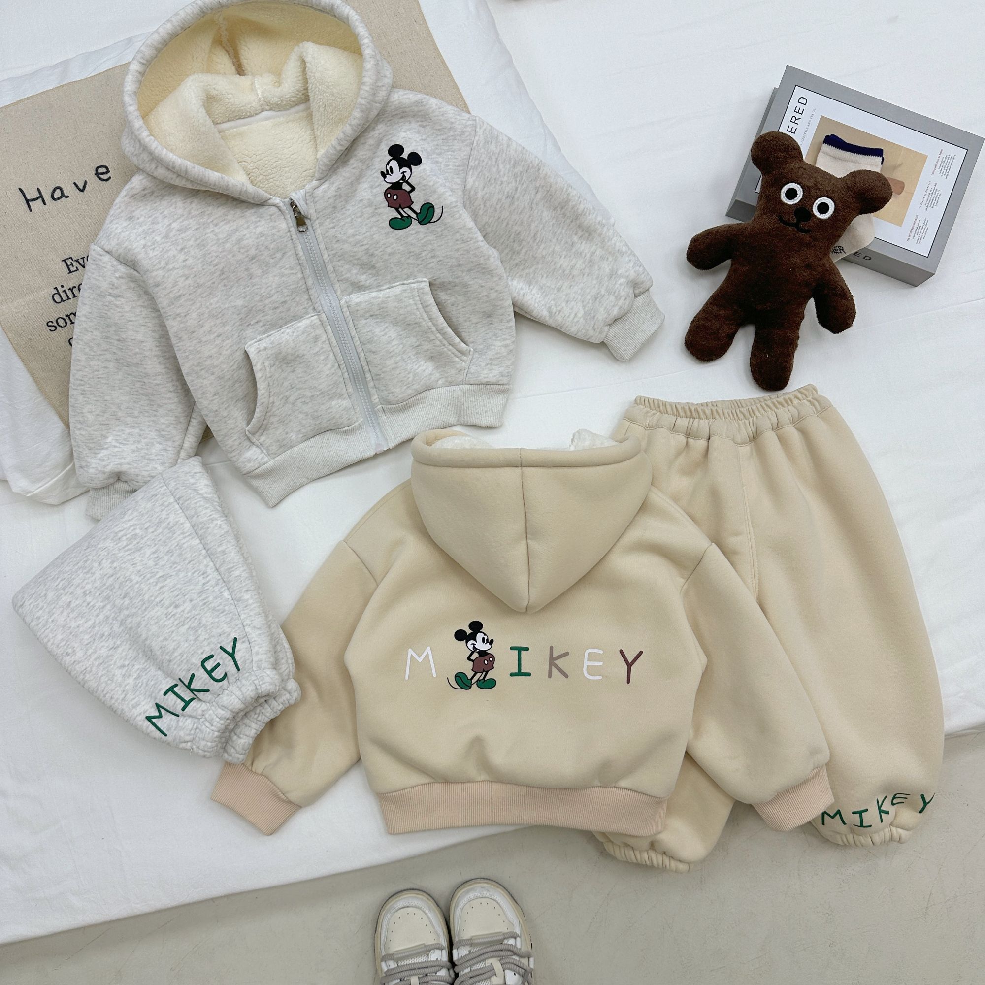 【加绒加厚】儿童外套卫衣拉链套装秋冬男女宝童装休闲连帽小童韩版