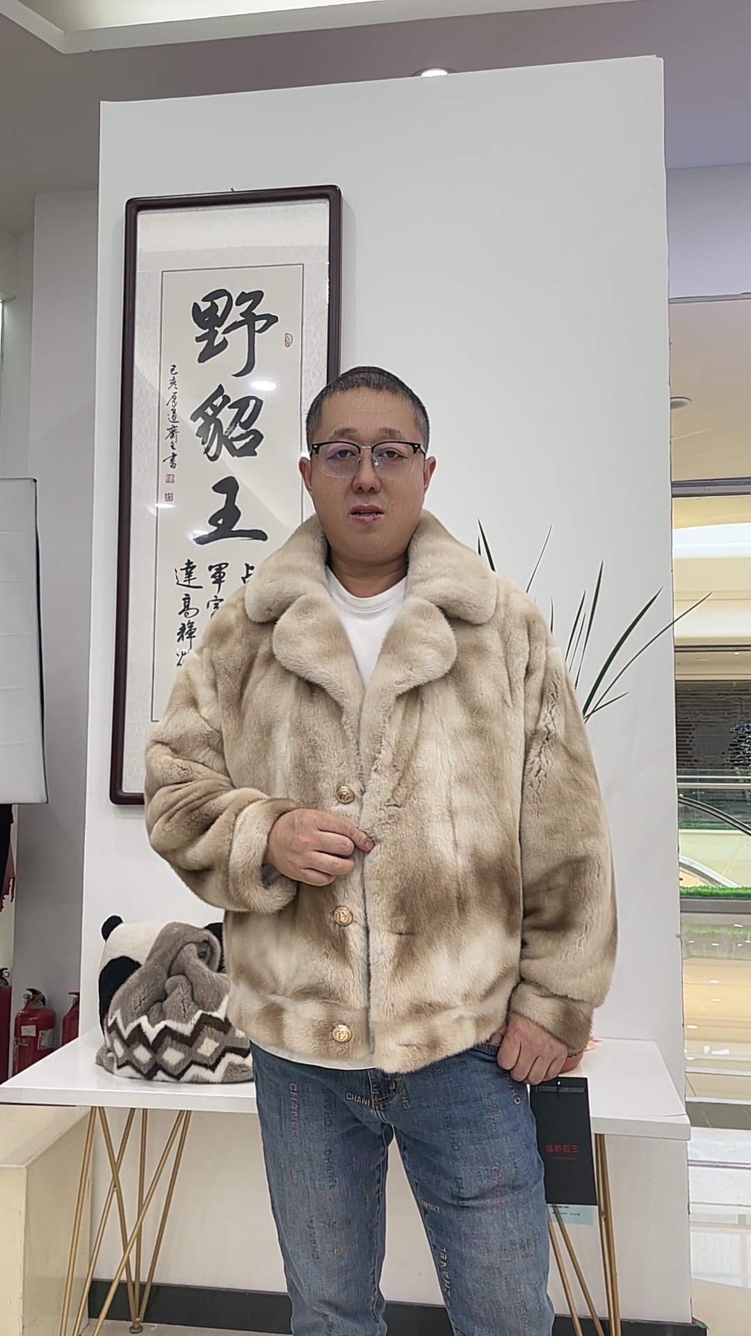 大理石本色水貂皮整貂休闲时尚潮流方领西服领夹克上衣