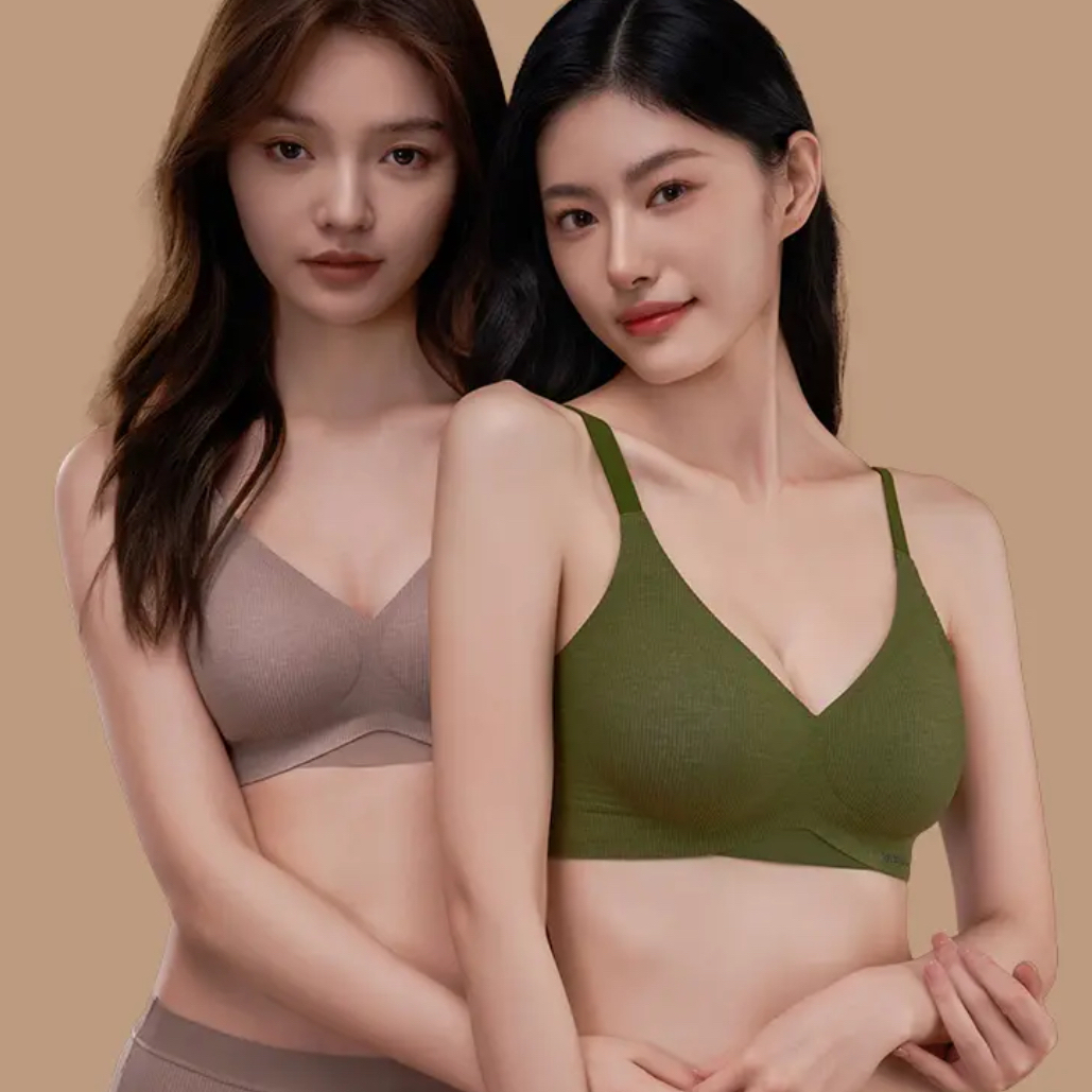 【山茶花】秋冬螺纹女款文胸山茶花润肤7A抗菌无痕透气聚拢内衣舒适