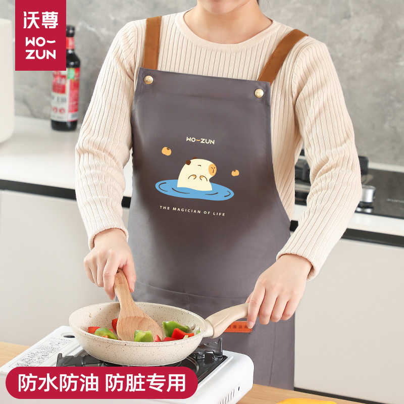 围裙厨房家用做饭专用2024新款女防油防水餐饮工作服帆布卡通围腰