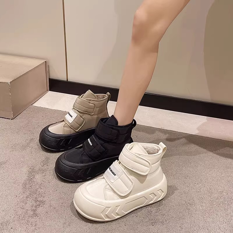 秋冬季回力休闲厚底时尚鞋女2023年冬季新款加绒雪地靴百搭魔术贴