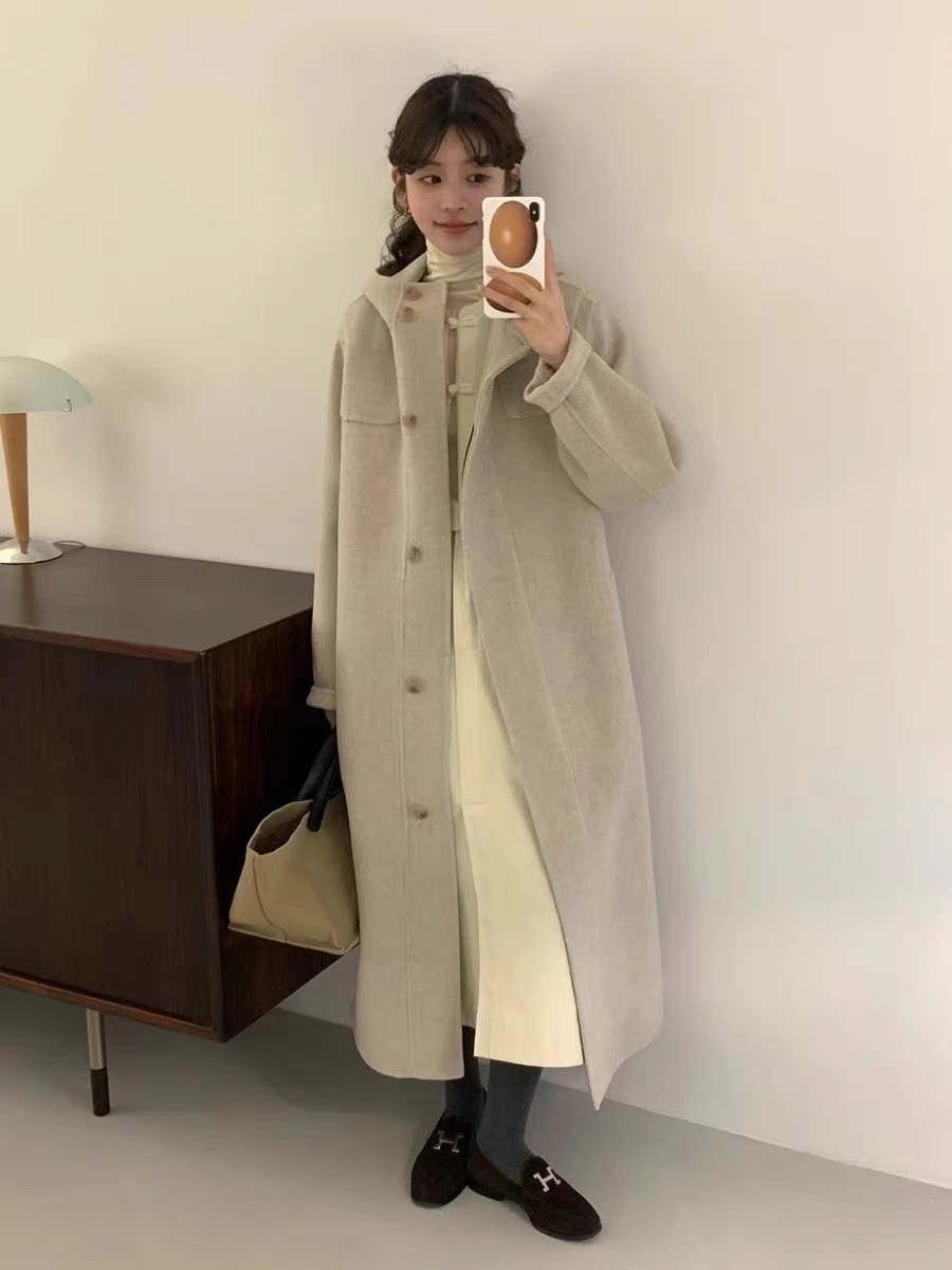 朵儿定制 双面绒高级感连帽中长款大衣外套IH65