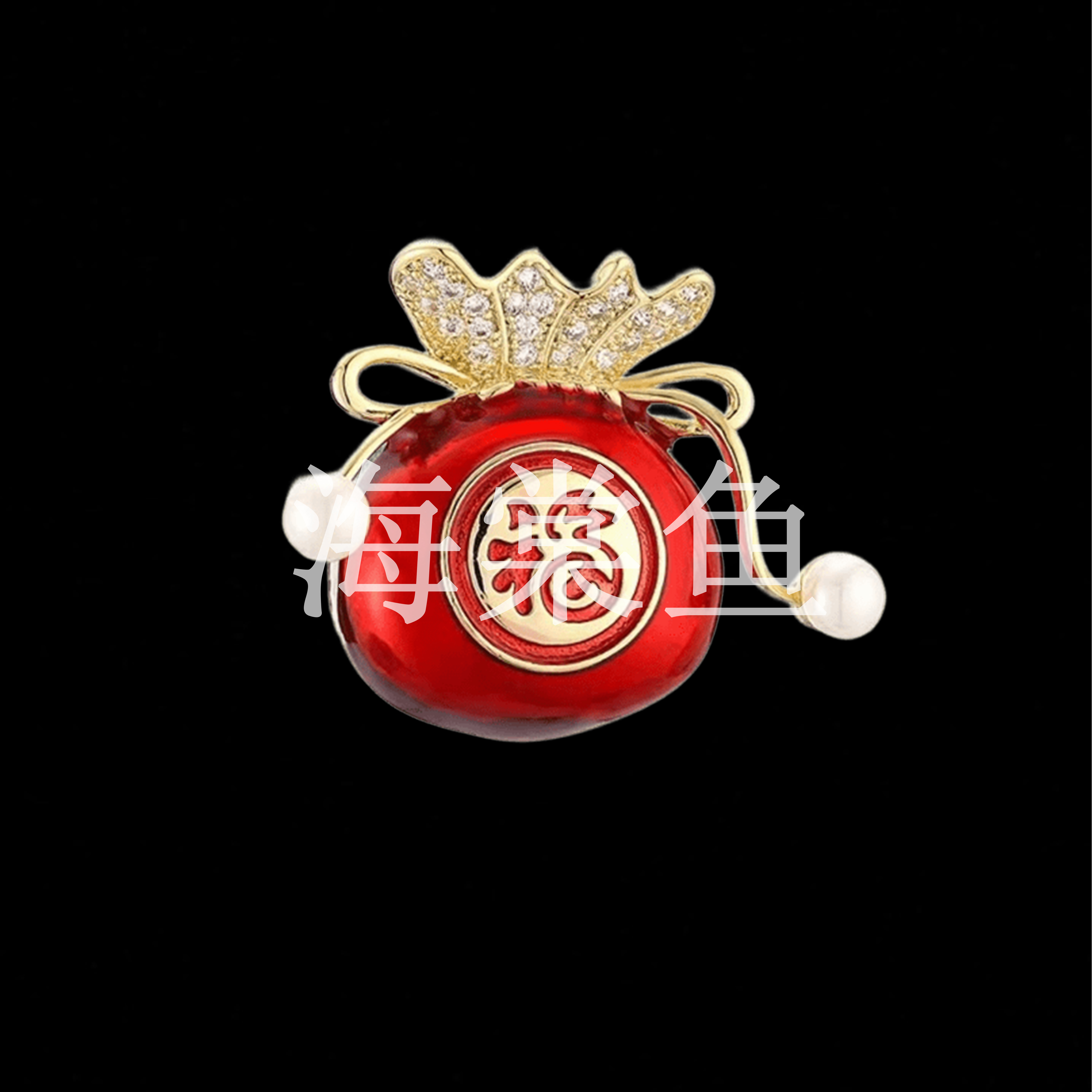 铜合金合成锆石胸针 FL961新年红福袋胸针