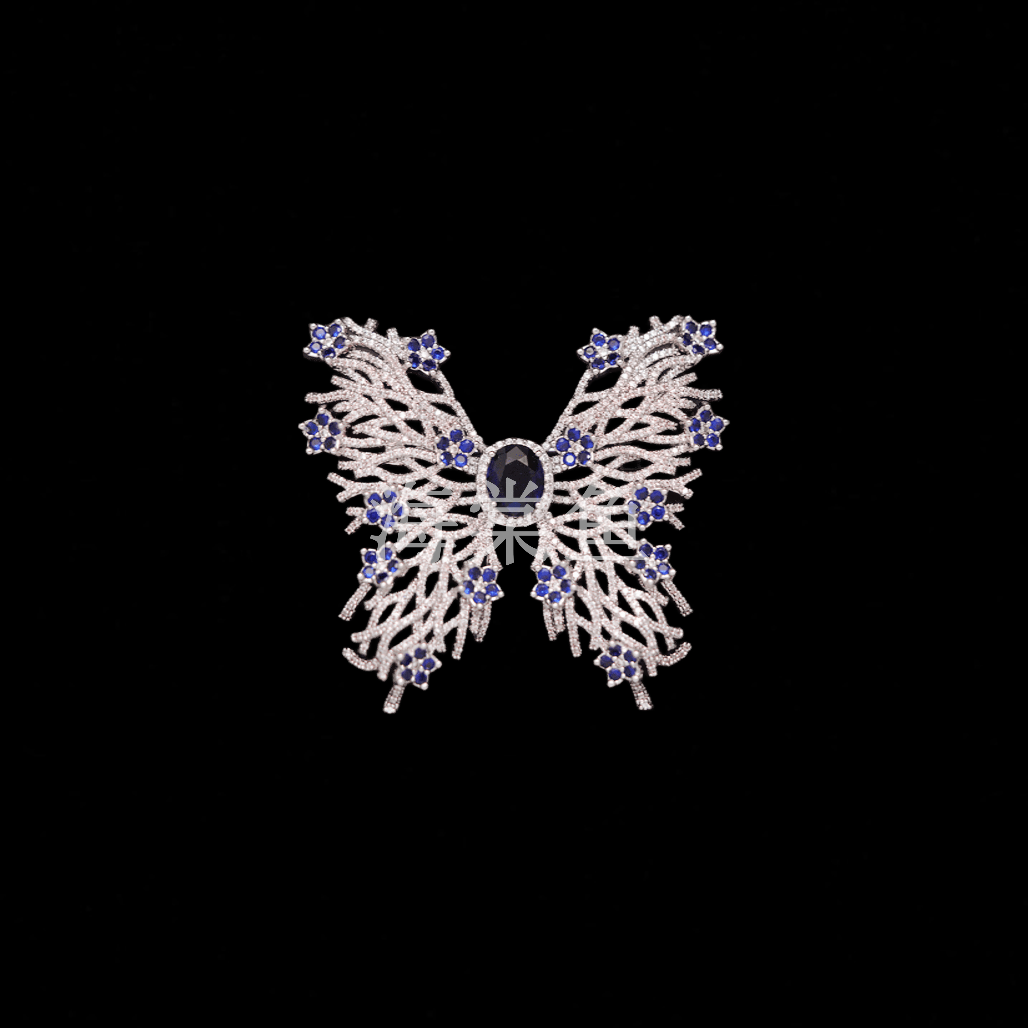 铜合金合成锆石胸针 时尚百搭精镶银蓝蝴蝶胸针3970