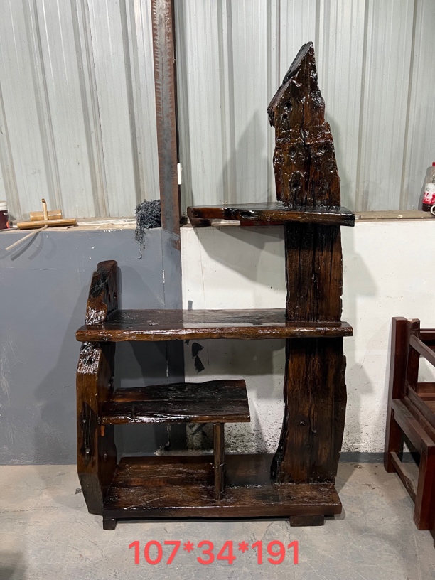 老船木博古架实木中式侘寂风置物架多宝阁客厅隔断古董茶叶架花架