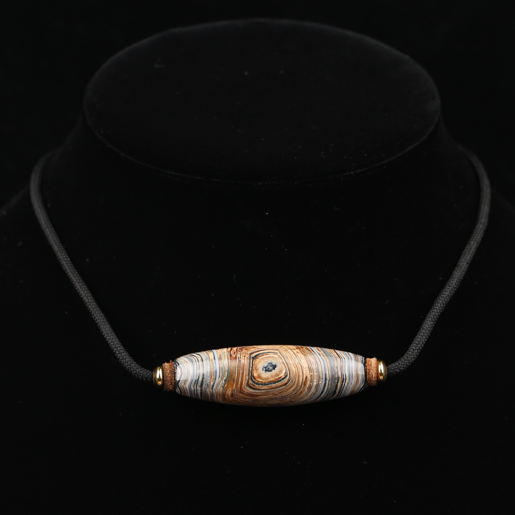 朴玉珠坊 藏式金皮蓝沁方眼勒子 缠丝玛瑙颈饰锁骨链 手工珠原创