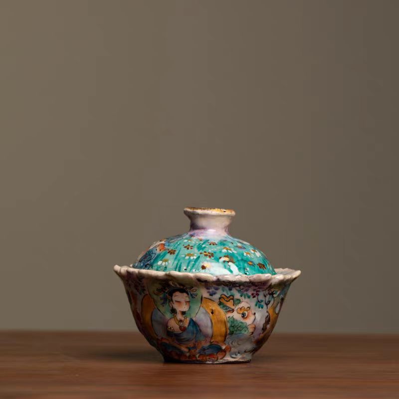  醒狮内绘鱼儿盖碗 旁舍尹园园