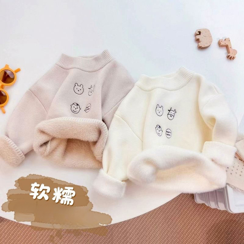 宝宝软糯毛衣冬季婴儿加绒套头毛衫男女小儿童冬装上衣加厚