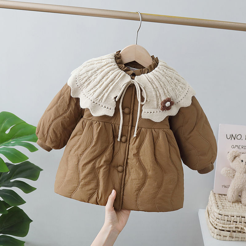 女童加绒棉服外套冬季中长款儿童棉服女宝宝冬装加厚棉衣小童棉袄