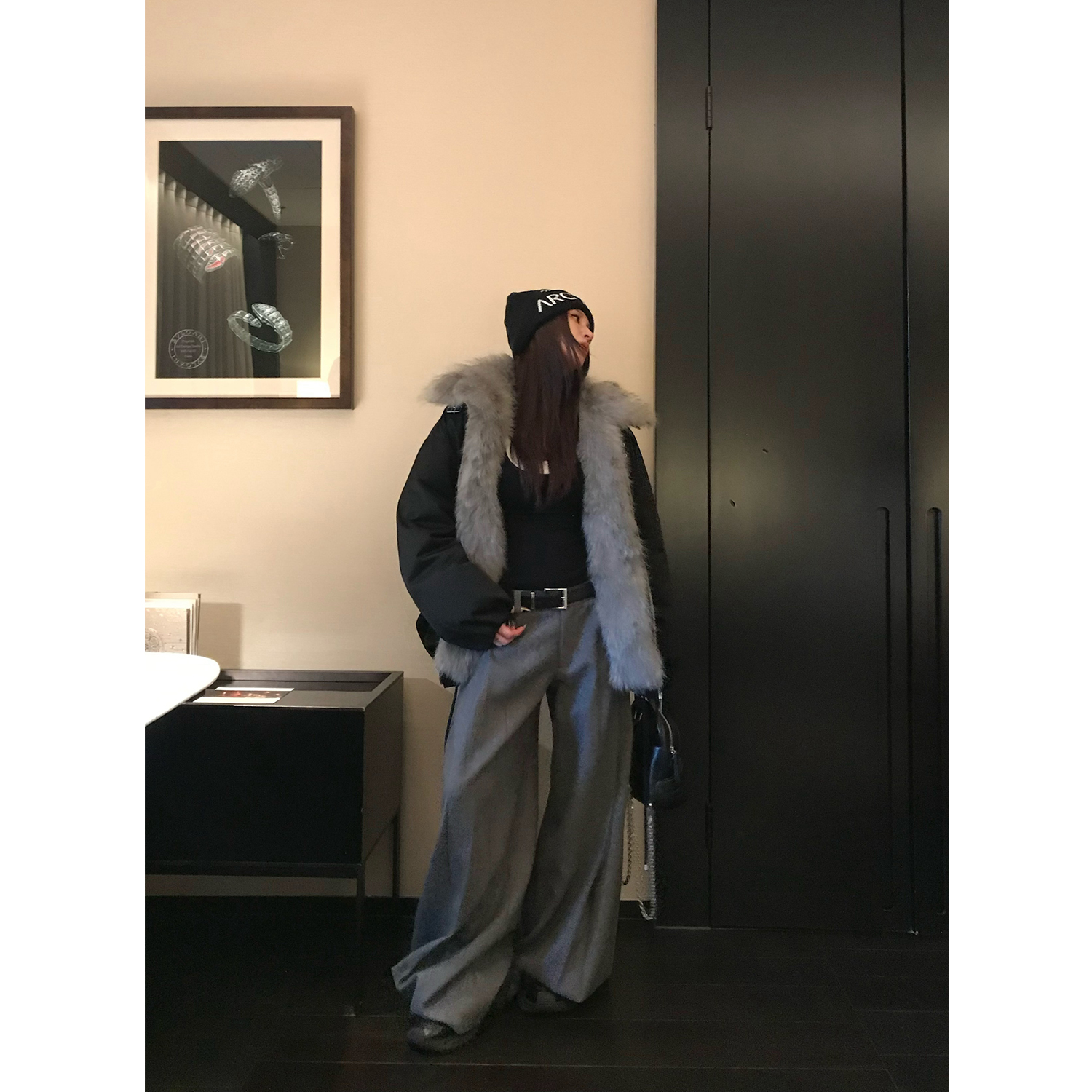 【微光感防静电】“云雾松林”大貉子毛领90白鹅绒飞行羽绒服外套