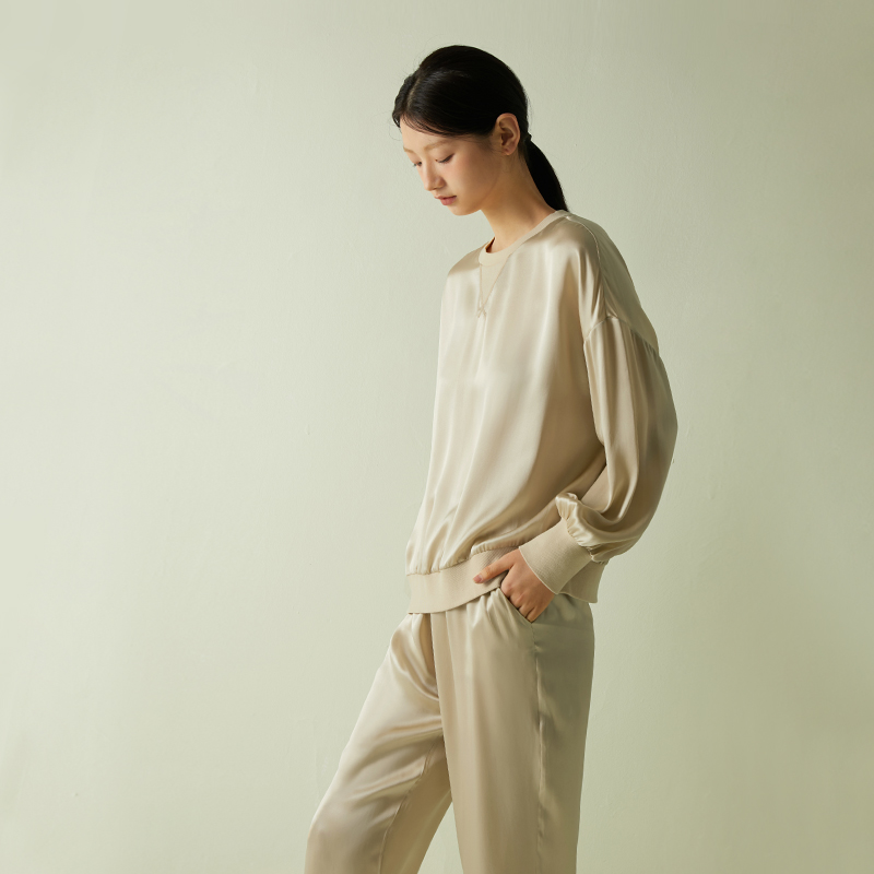 轻运动』桑罗桑蚕丝睡衣套装磨毛休闲套头家居服亲肤外穿03362873