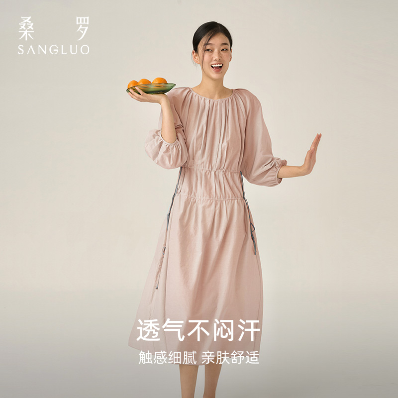 度假游玩』 桑罗丝棉复古宫廷收腰睡裙宽松度假海边连衣裙03063165