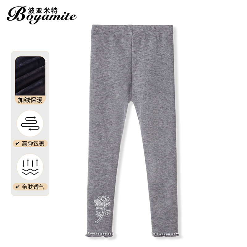 BOYAMITE/波亚米特女童刺绣打底裤加绒长裤女孩加厚公主裤子23688