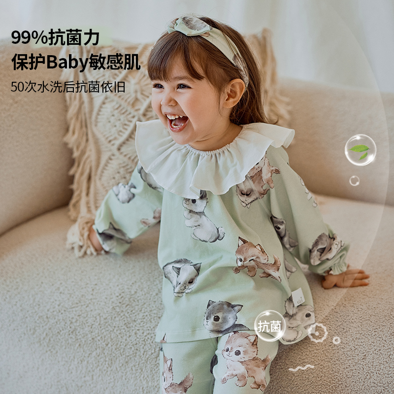 儿童睡衣女童春秋新款长袖宝宝纯棉a类空调服全棉女孩薄款家居服