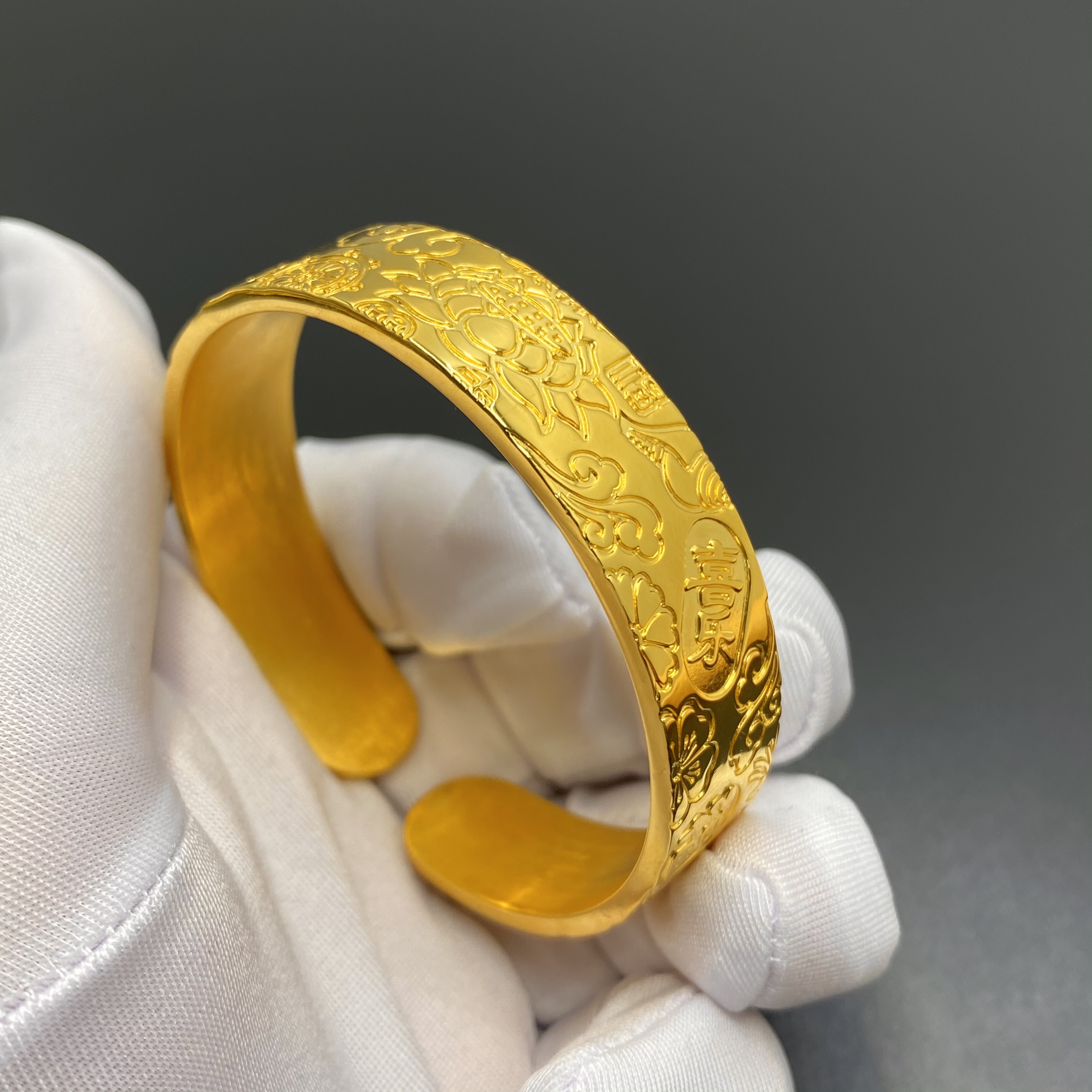 足银手镯 包金足银开口大吉言金店同款实心百搭不掉色手镯