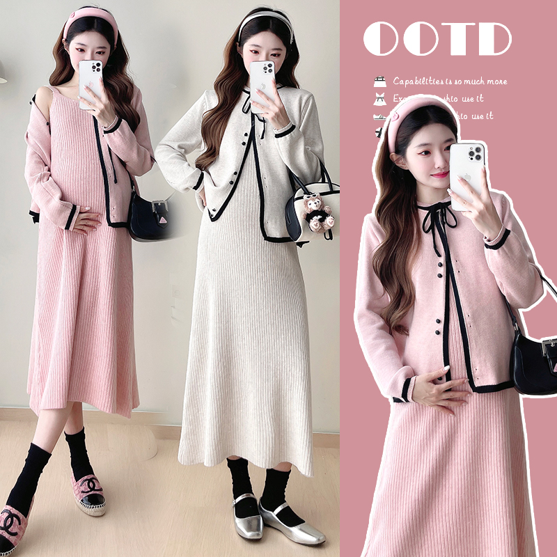 【KIKI严选】孕妇装秋冬新款连衣裙小香风加厚毛衣孕妇套装孕妇裙子