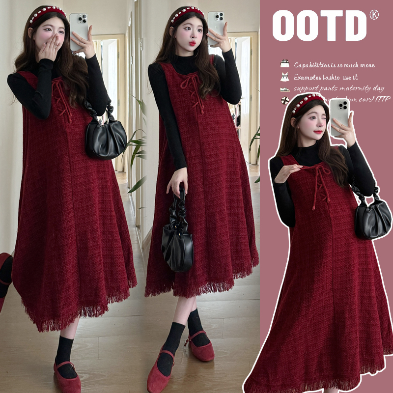 【KIKI严选】孕妇装秋装连衣裙两件套时尚背心裙孕妇上衣孕妇套装