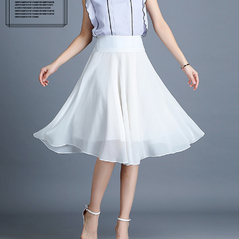 夏季新款女大码百搭雪纺高腰显瘦洋气薄款中长款广场舞A字半身裙