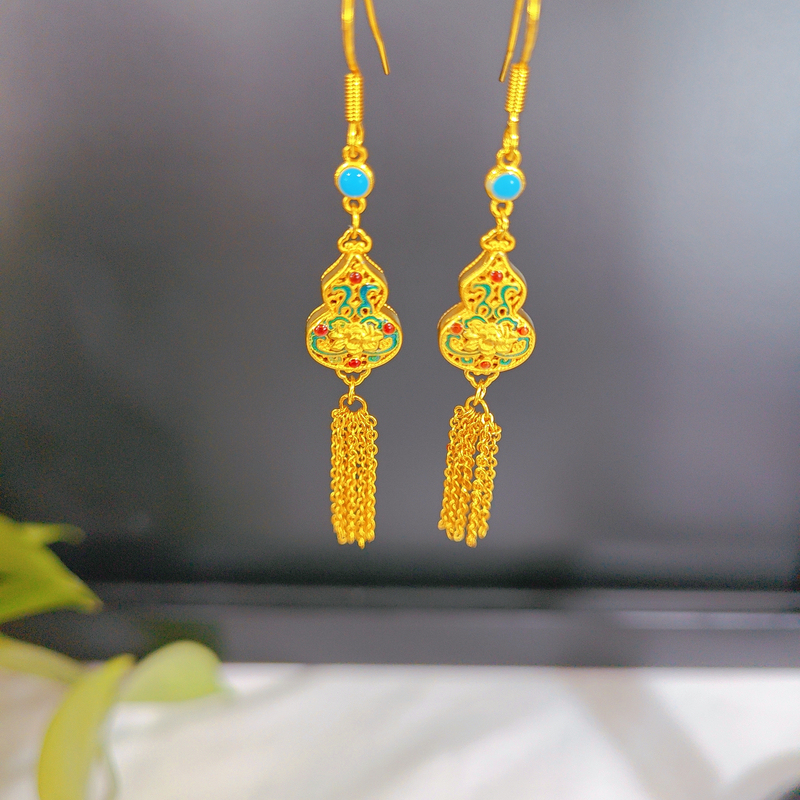 铜合金耳饰 葫芦莲花流苏耳坠