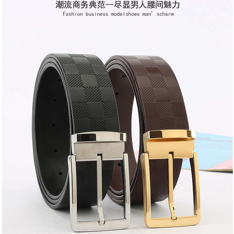 休闲商务针扣皮带商务休闲真牛皮腰带针扣38mm男式皮带男士裤腰带