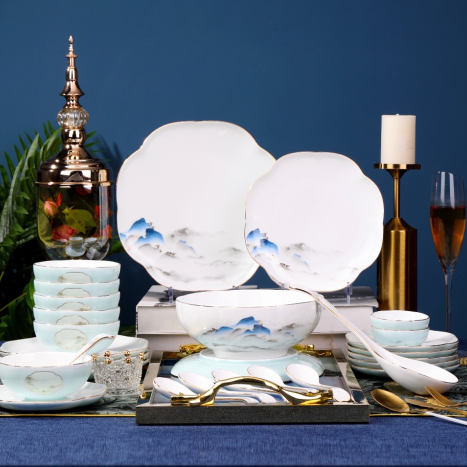 锦绣山河 千年博大 轻奢国瓷风高白泥高端中式碗碟乔迁送礼家用