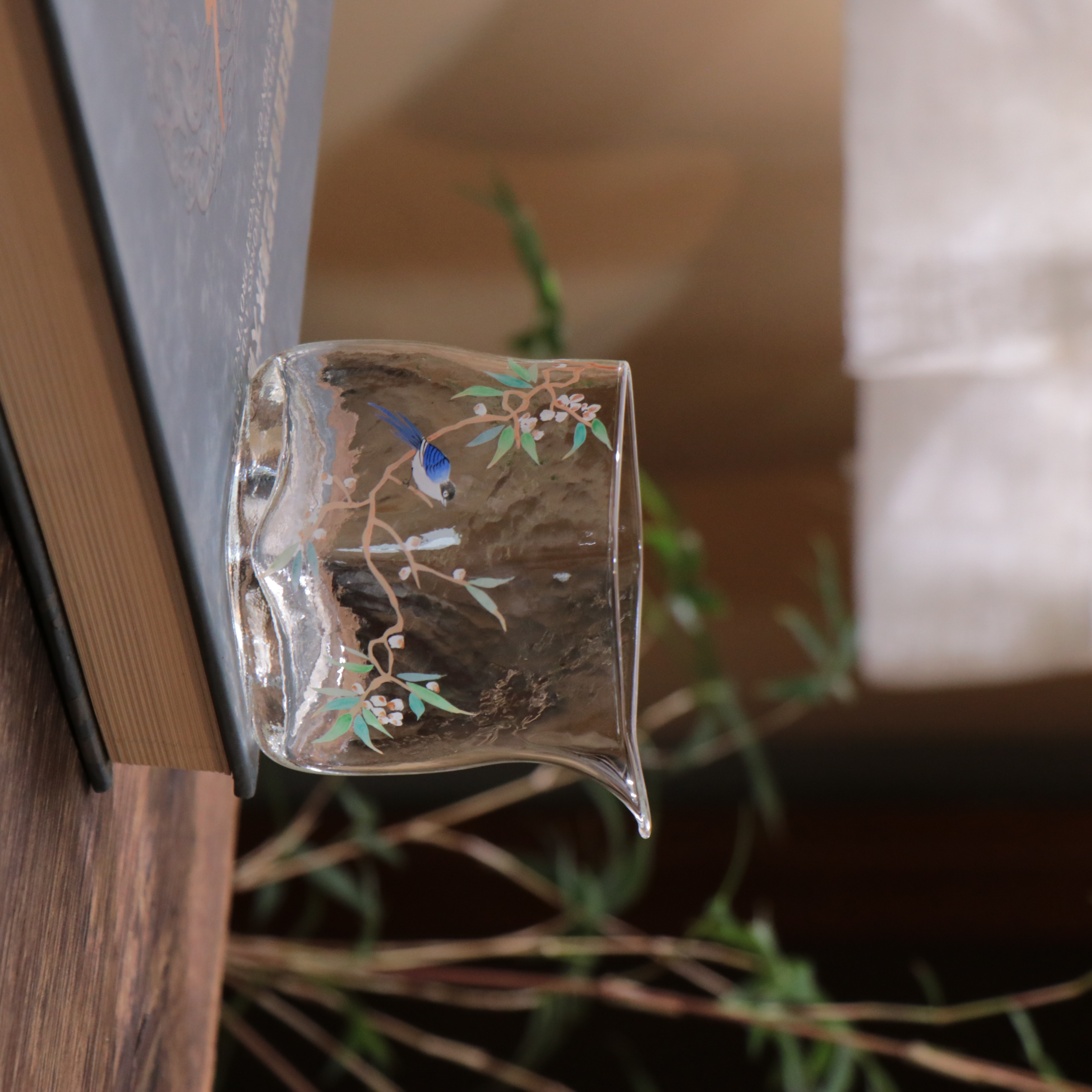 【雲梦专属】锤纹手绘花鸟高透水晶公道-200ml