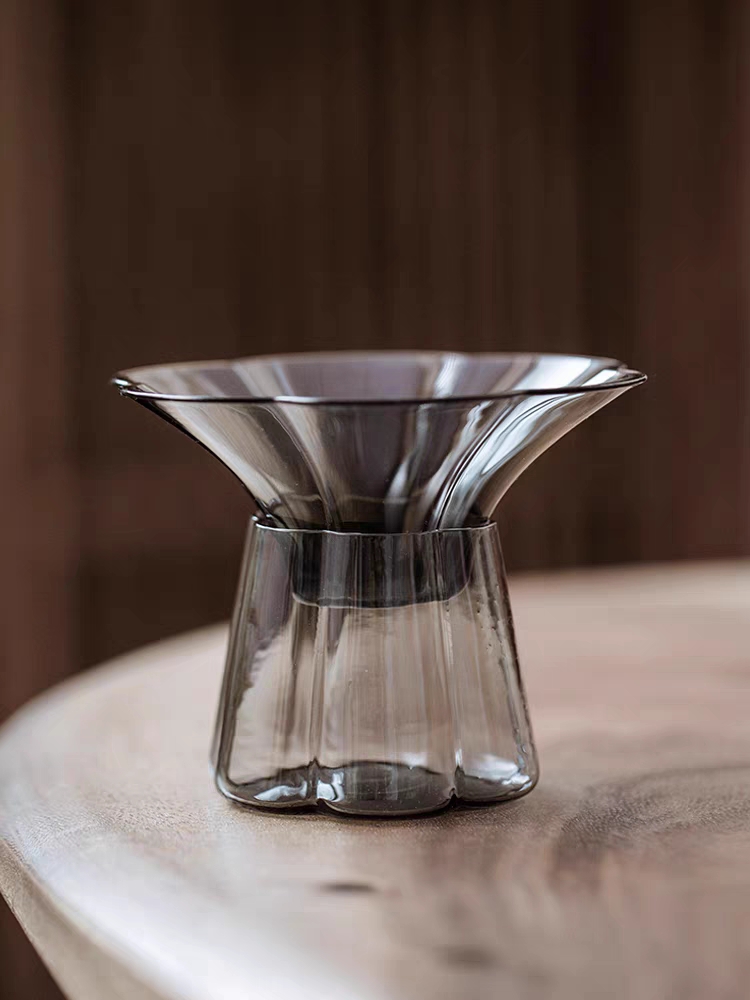 玻璃茶漏耐热防爆梅花灰色高透激光打孔玻璃一体茶滤