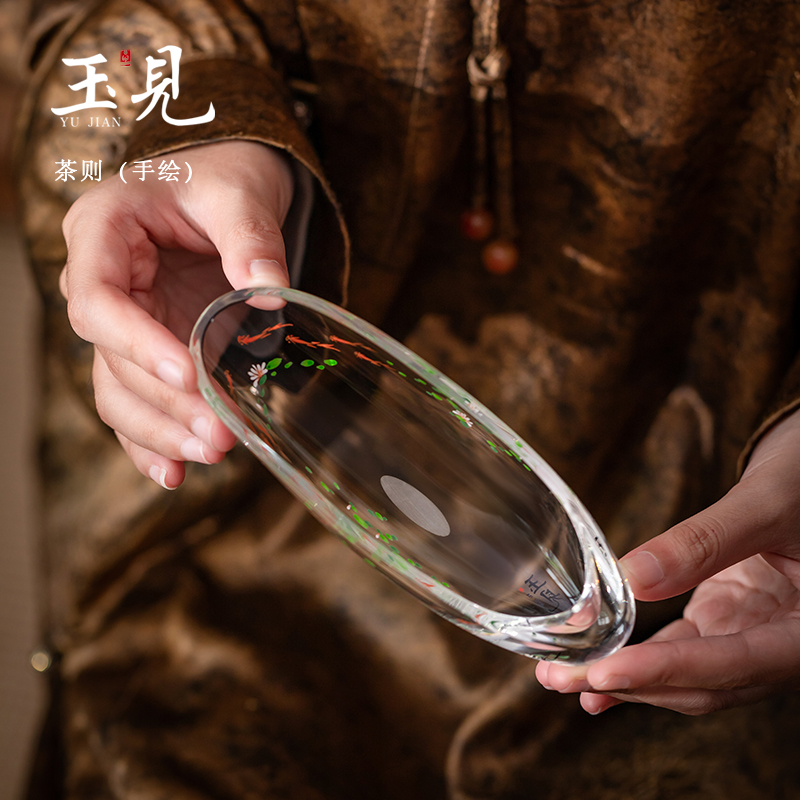 北大史玉见手绘玻璃茶则纯手工高硼硅茶拨景德镇手绘功夫茶具配件