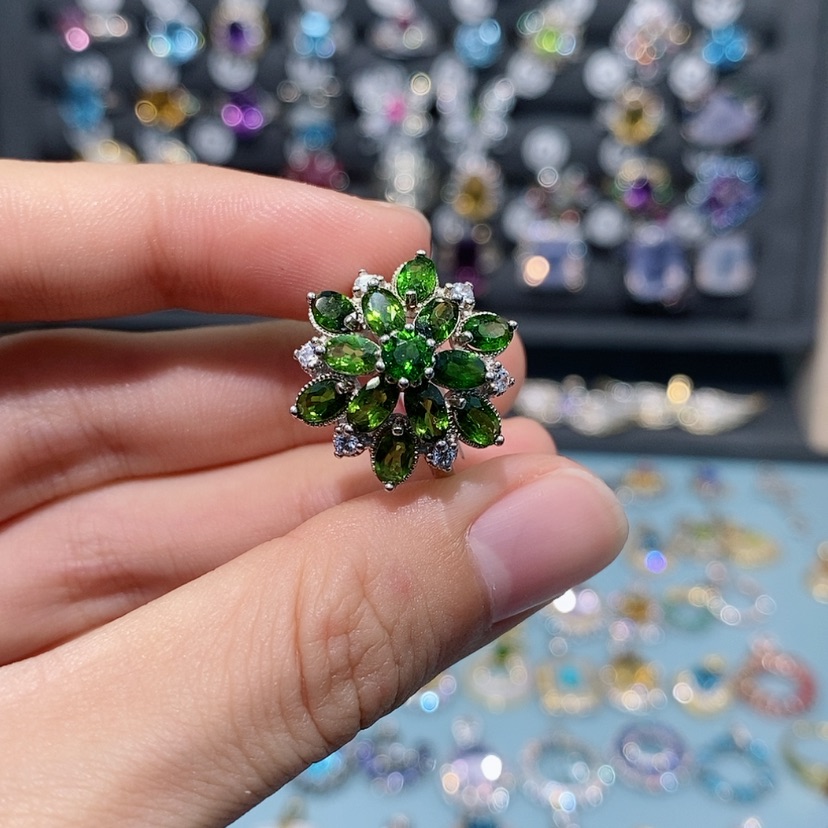 【闪购商品】透辉石戒指银S925镶嵌芝****?148
