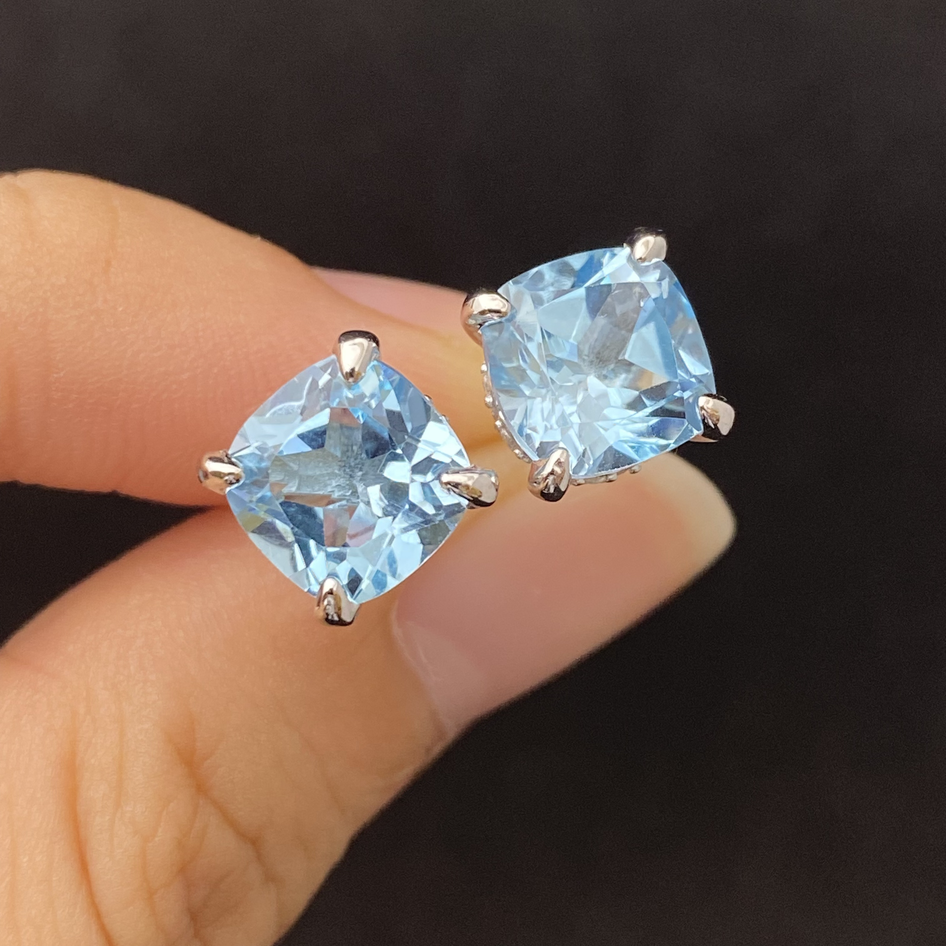 天然天空蓝托帕耳钉耳饰s925银8*8mm高级轻奢简约大方时尚百搭Y2